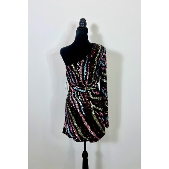 Show Me Your Mumu Shimmy Mini Dress in Starburst Sequins Size XL One Shoulder - Picture 3 of 5